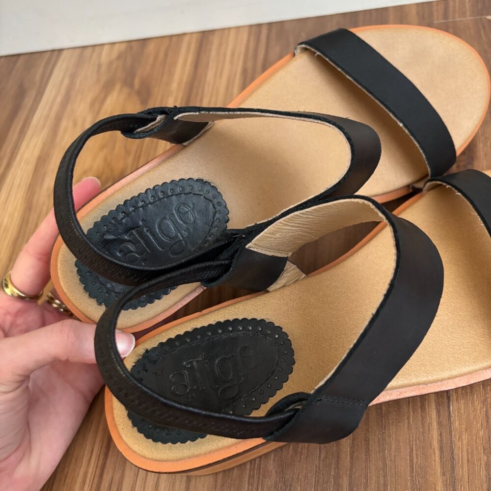 Anthropologie Leather Essential Black Latigo Halo Block Heel Sandals - Picture 8 of 10